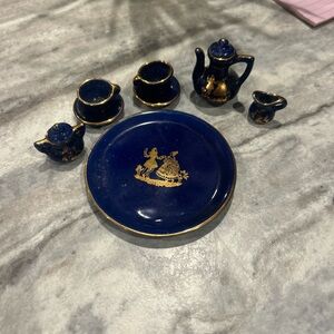 Vintage Miniature Porcelain Tea Set Elegant With Gold Accents